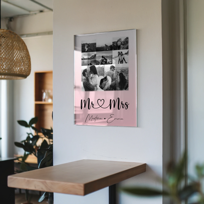 Personalisierte Foto Acrylglas Wanddekoration mit 8 Fotos und Herzmotiv Mr & Mrs