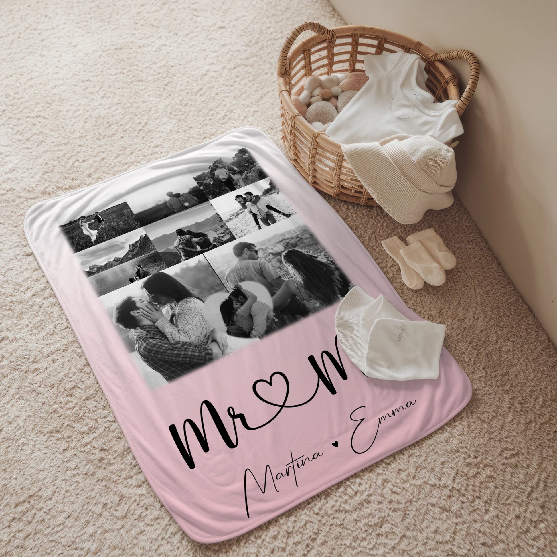 Personalisierte Decke Mit Namen 8 Fotos und 1 Herz Foto Mr Mrs Geschenkidee 2