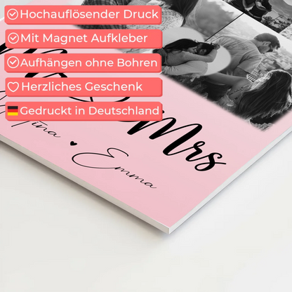 Personalisierte Fotoboard Magnet Wandbild mit 8 Fotos und 1 Herz Foto für Mr und Mrs 4