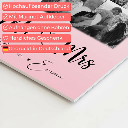 Personalisierte Fotoboard Magnet Wandbild mit 8 Fotos und 1 Herz Foto für Mr und Mrs 10