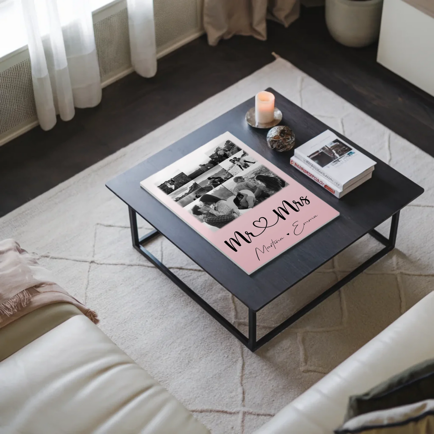 Personalisierte Fotoboard Magnet Wandbild mit 8 Fotos und 1 Herz Foto für Mr und Mrs