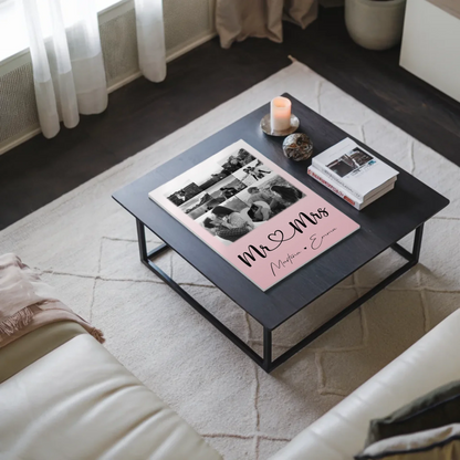 Personalisierte Fotoboard Magnet Wandbild mit 8 Fotos und 1 Herz Foto für Mr und Mrs