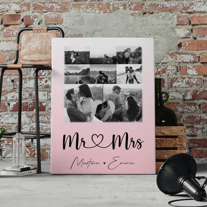 Personalisierte Paar Leinwand mit 8 Fotos und Herz Foto Mr & Mrs Geschenk für Verliebte