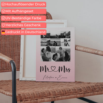Personalisierte Paar Leinwand mit 8 Fotos und Herz Foto Mr & Mrs Geschenk für Verliebte