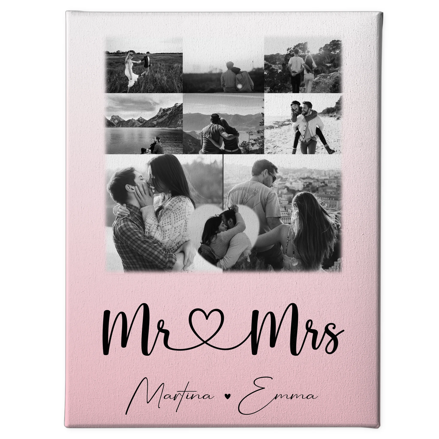 Personalisierte Paar Leinwand mit 8 Fotos und Herz Foto Mr & Mrs Geschenk für Verliebte