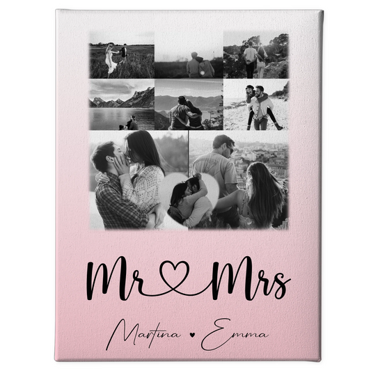 Personalisierte Paar Leinwand mit 8 Fotos und Herz Foto Mr & Mrs Geschenk für Verliebte