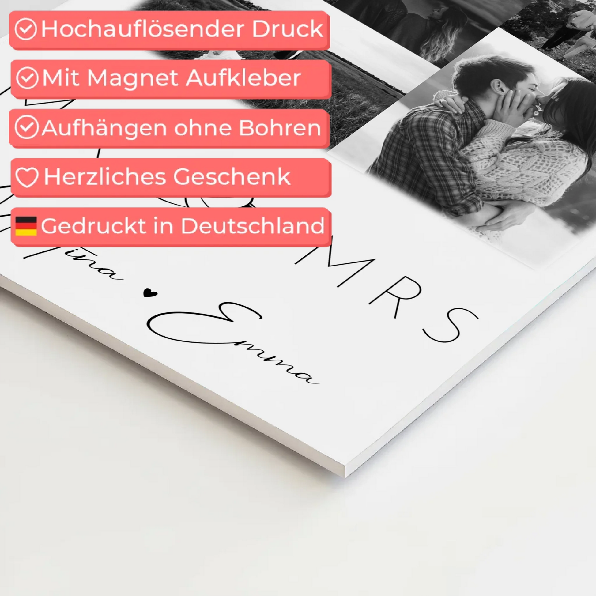 Personalisierbares Magnetposter Fotoboard mit 9 Fotos Mr Mrs Geschenk 4