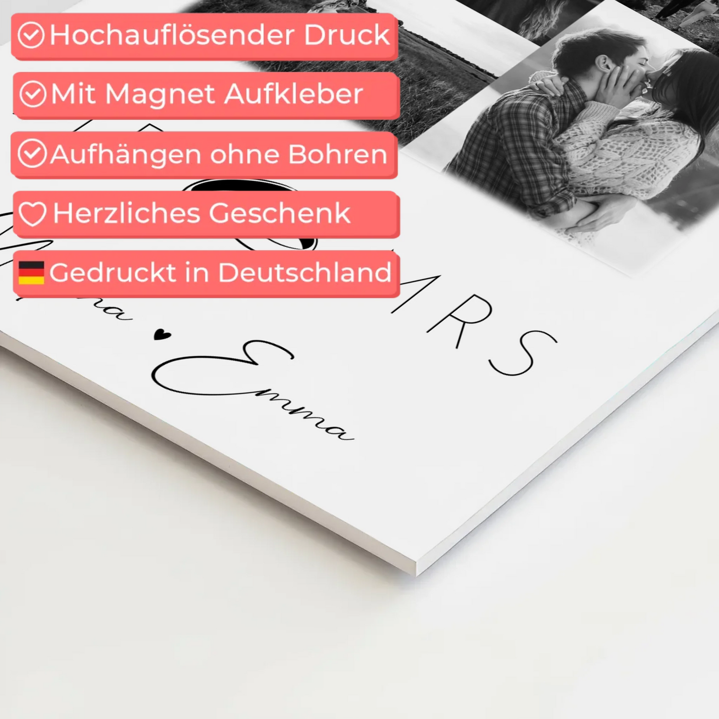 Personalisierbares Magnetposter Fotoboard mit 9 Fotos Mr Mrs Geschenk 10