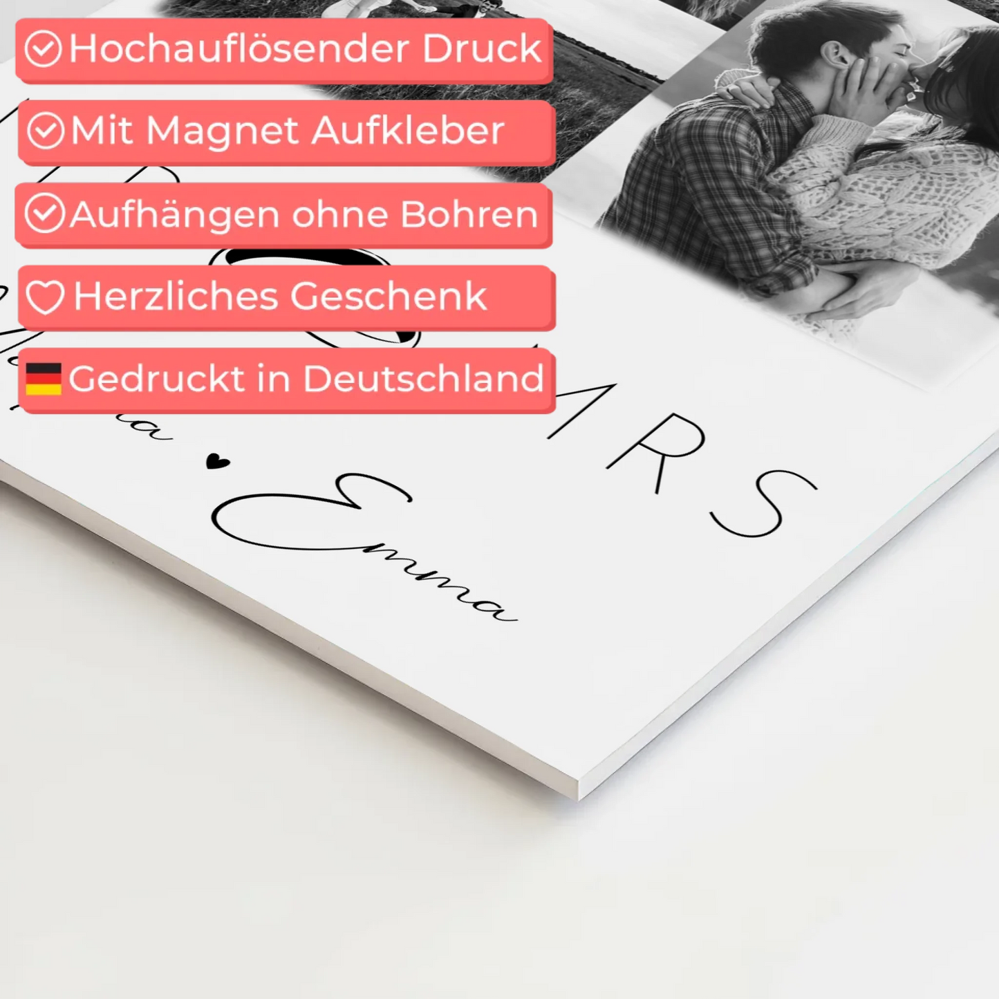 Personalisierbares Magnetposter Fotoboard mit 9 Fotos Mr Mrs Geschenk