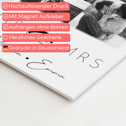 Personalisierbares Magnetposter Fotoboard mit 9 Fotos Mr Mrs Geschenk