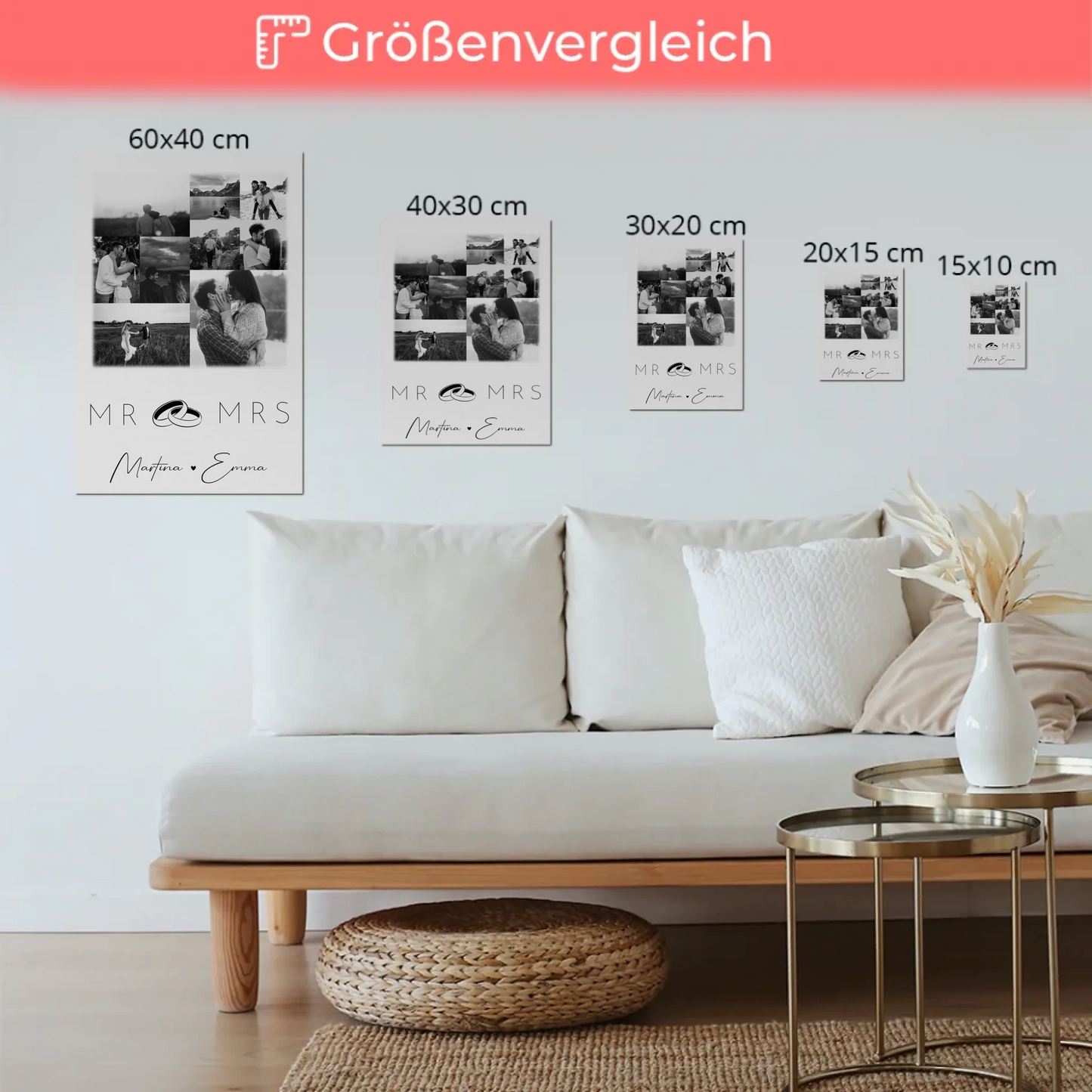 Personalisierbares Magnetposter Fotoboard mit 9 Fotos Mr Mrs Geschenk