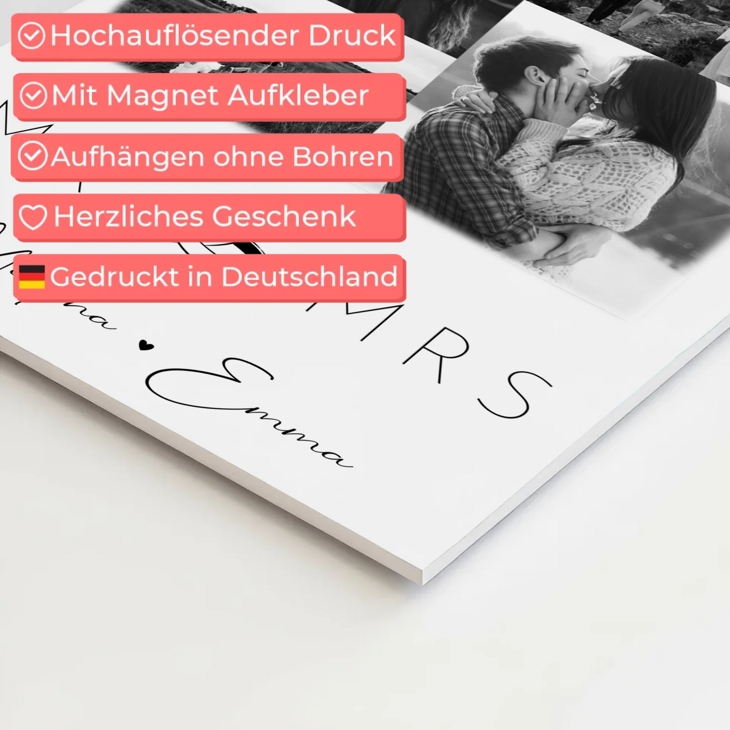 Personalisierbares Magnetposter Fotoboard mit 9 Fotos Mr Mrs Geschenk