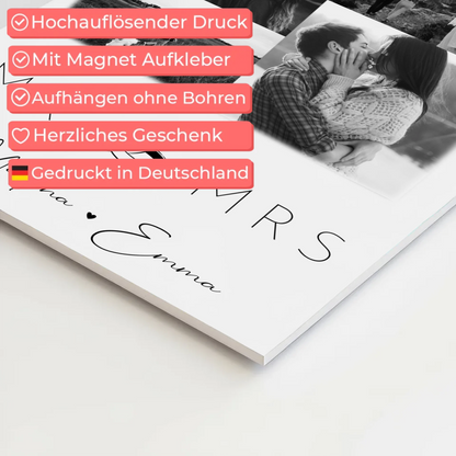Personalisierbares Magnetposter Fotoboard mit 9 Fotos Mr Mrs Geschenk