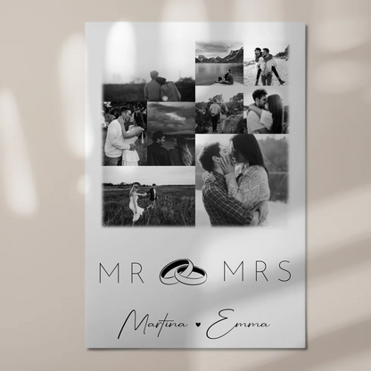 Personalisierbares Magnetposter Fotoboard mit 9 Fotos Mr Mrs Geschenk