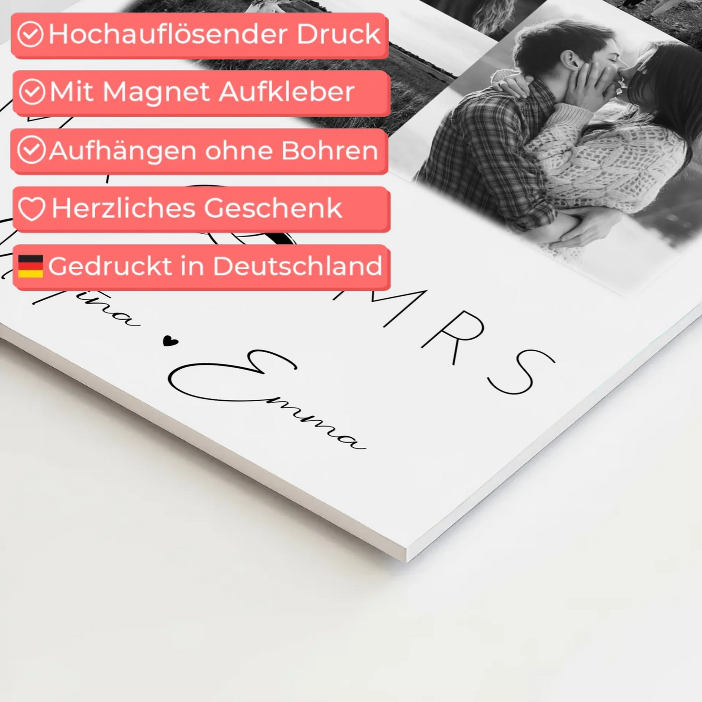 Personalisierbares Magnetposter Fotoboard mit 9 Fotos Mr Mrs Geschenk