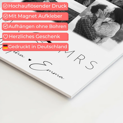 Personalisierbares Magnetposter Fotoboard mit 9 Fotos Mr Mrs Geschenk