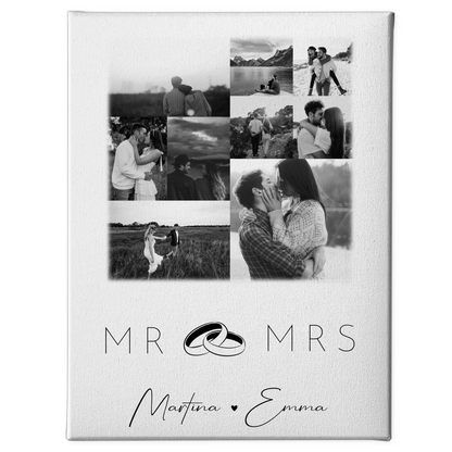 Personalisierte Leinwand Paare mit 9 Fotos Mr & Mrs Geschenk für Verliebte