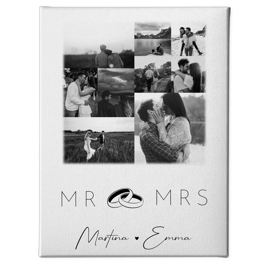 Personalisierte Leinwand Paare mit 9 Fotos Mr & Mrs Geschenk für Verliebte