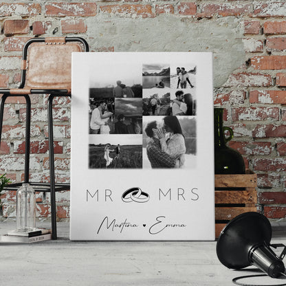 Personalisierte Leinwand Paare mit 9 Fotos Mr & Mrs Geschenk für Verliebte
