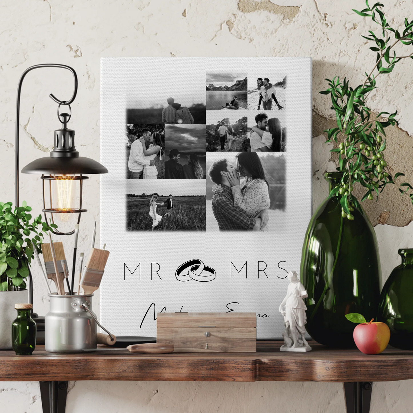 Personalisierte Leinwand Paare mit 9 Fotos Mr & Mrs Geschenk für Verliebte