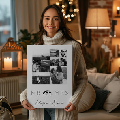 Personalisierte Leinwand Paare mit 9 Fotos Mr & Mrs Geschenk für Verliebte