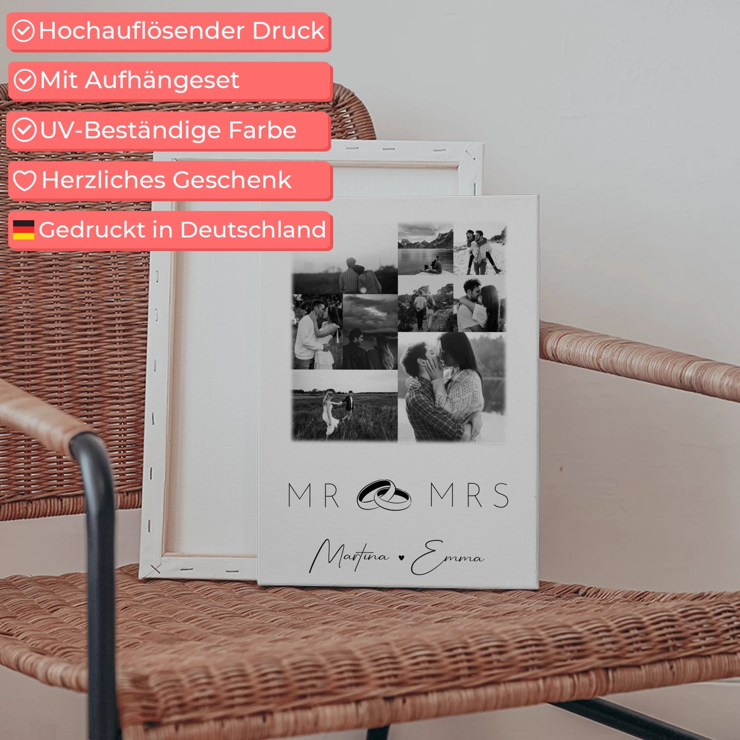 Personalisierte Leinwand Paare mit 9 Fotos Mr & Mrs Geschenk für Verliebte