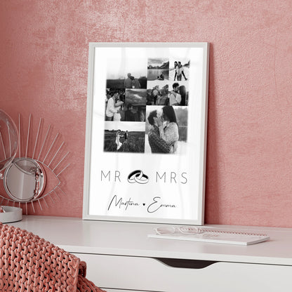 Personalisierte Poster Partner Mr & Mrs Fotocollage mit 9 Fotos Geschenk