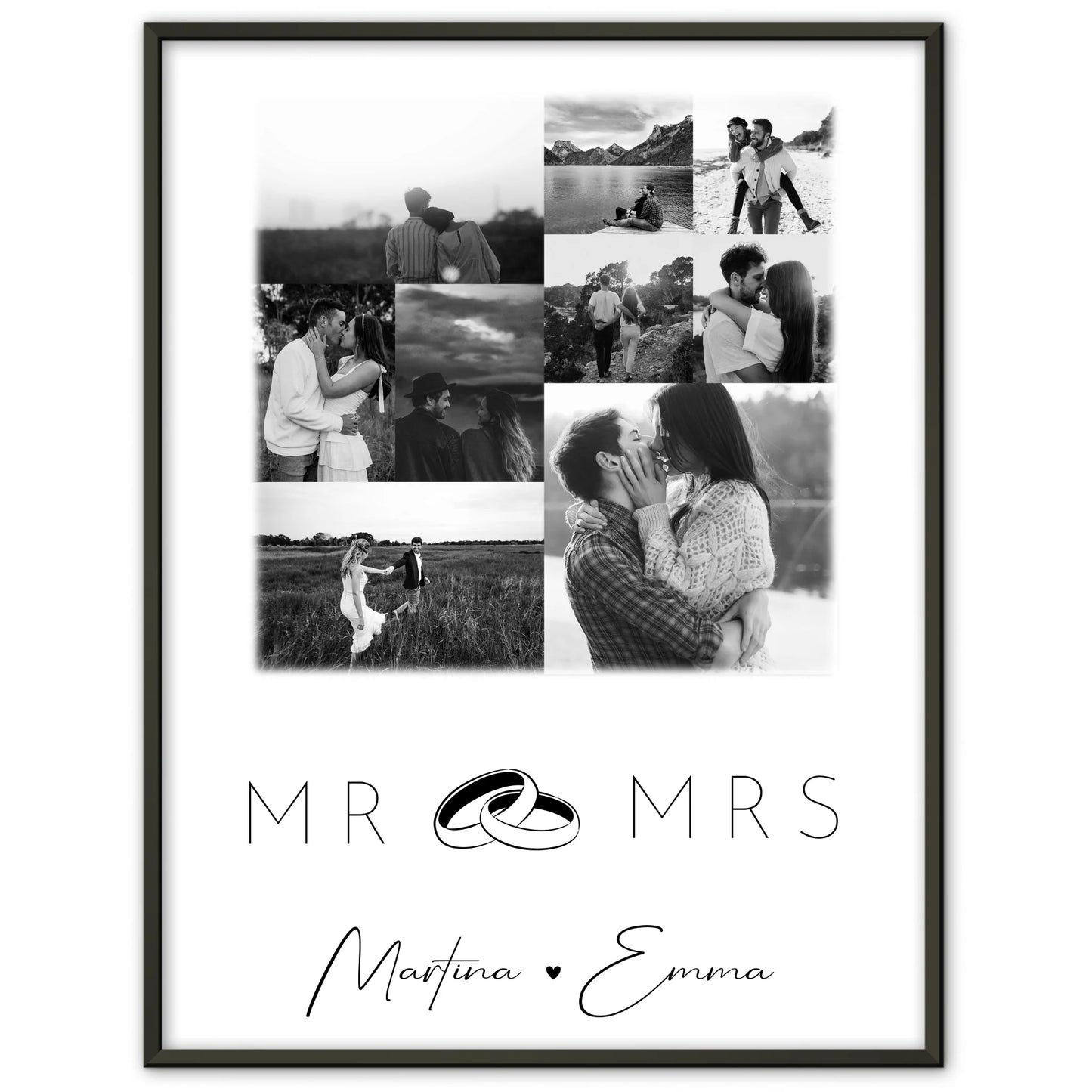 Personalisierte Poster Partner Mr & Mrs Fotocollage mit 9 Fotos Geschenk