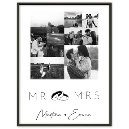 Personalisierte Poster Partner Mr & Mrs Fotocollage mit 9 Fotos Geschenk