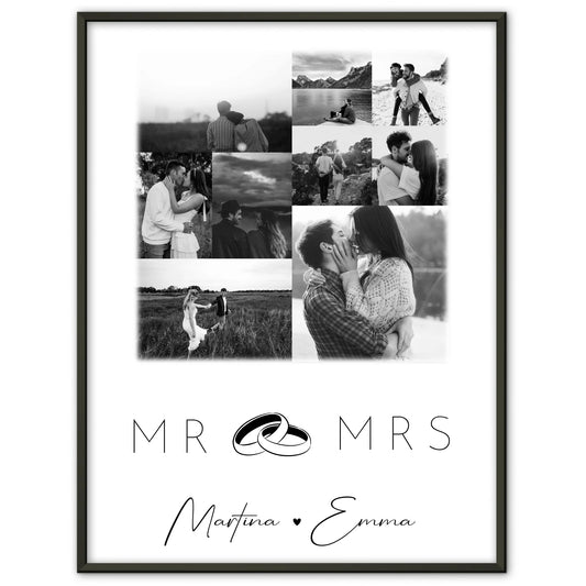 Personalisierte Poster Partner Mr & Mrs Fotocollage mit 9 Fotos Geschenk
