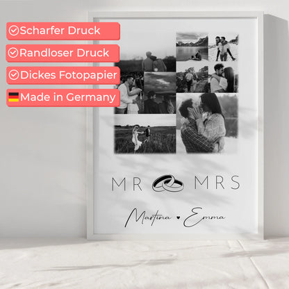 Personalisierte Poster Partner Mr & Mrs Fotocollage mit 9 Fotos Geschenk