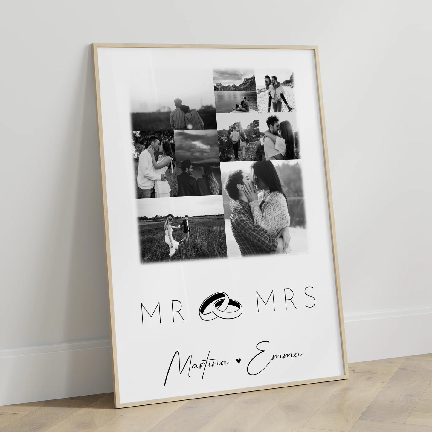 Personalisierte Poster Partner Mr & Mrs Fotocollage mit 9 Fotos Geschenk