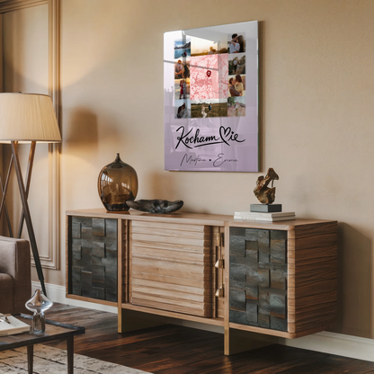 Personalisierte Foto Acrylglas mit 10 Fotos und Karte in der Mitte Kocham Cie