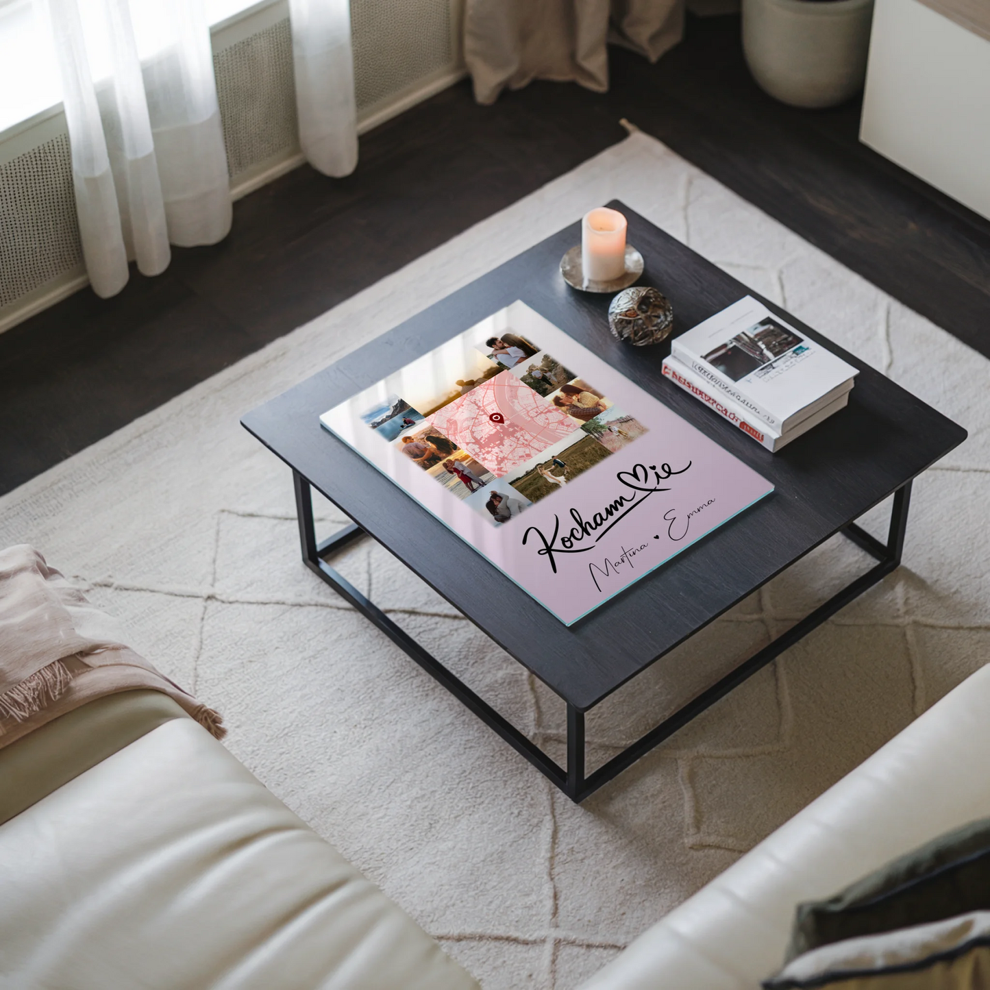 Personalisierte Foto Acrylglas mit 10 Fotos und Karte in der Mitte Kocham Cie