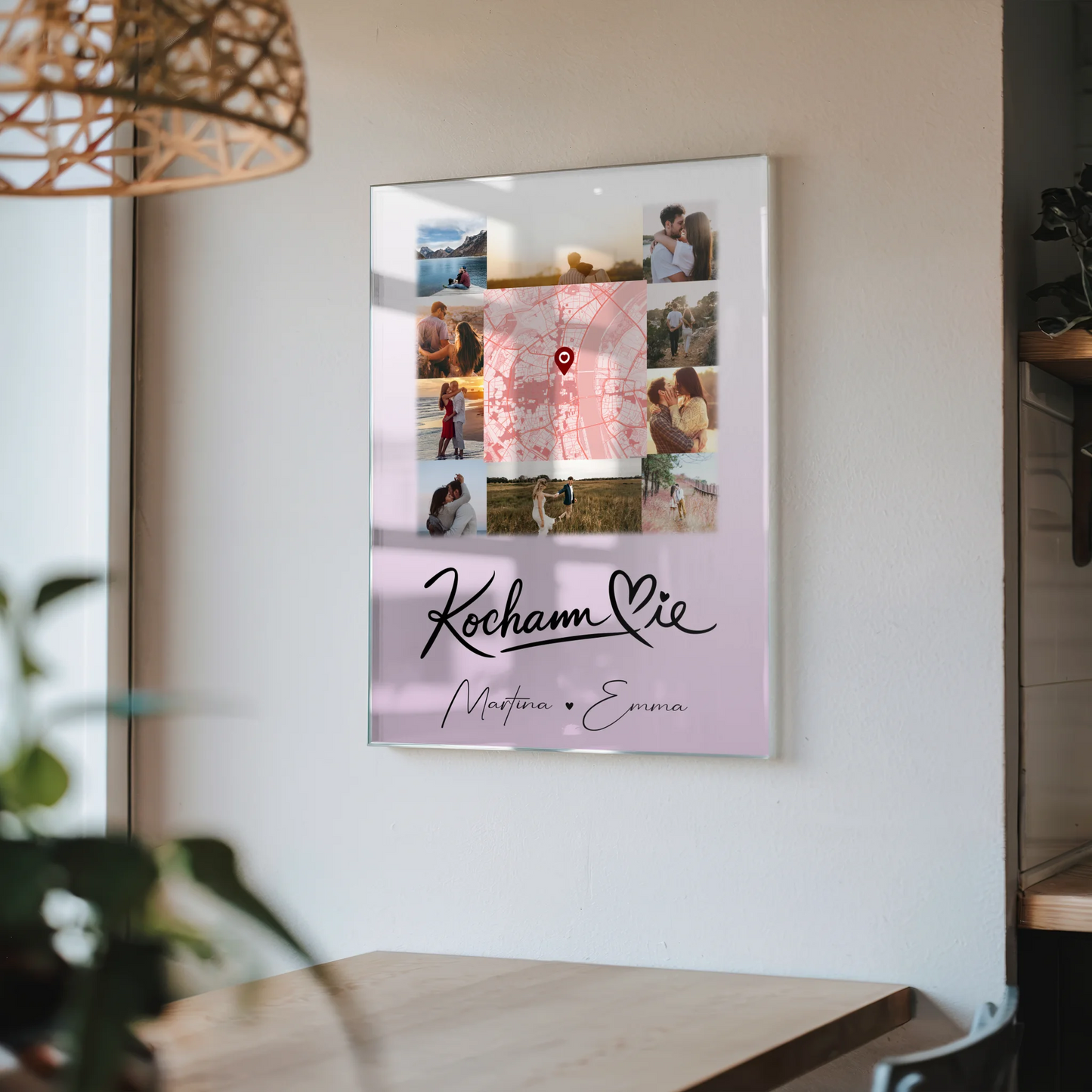 Personalisierte Foto Acrylglas mit 10 Fotos und Karte in der Mitte Kocham Cie