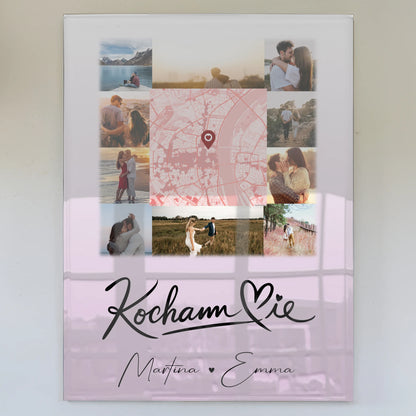 Personalisierte Foto Acrylglas mit 10 Fotos und Karte in der Mitte Kocham Cie