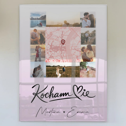 Personalisierte Foto Acrylglas mit 10 Fotos und Karte in der Mitte Kocham Cie