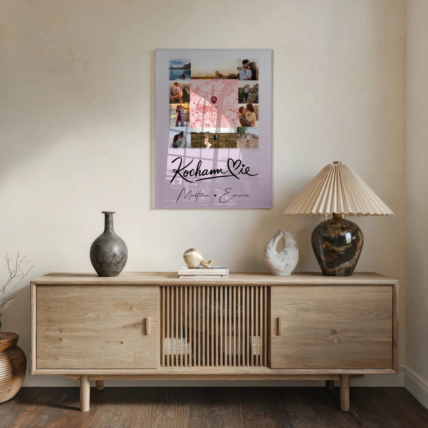 Personalisierte Foto Acrylglas mit 10 Fotos und Karte in der Mitte Kocham Cie
