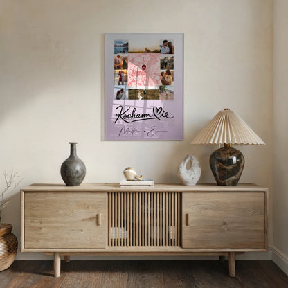 Personalisierte Foto Acrylglas mit 10 Fotos und Karte in der Mitte Kocham Cie