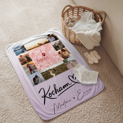 Personalisierte Decke Mit Namen 10 Fotos und Karte in der Mitte Kocham Cie 2