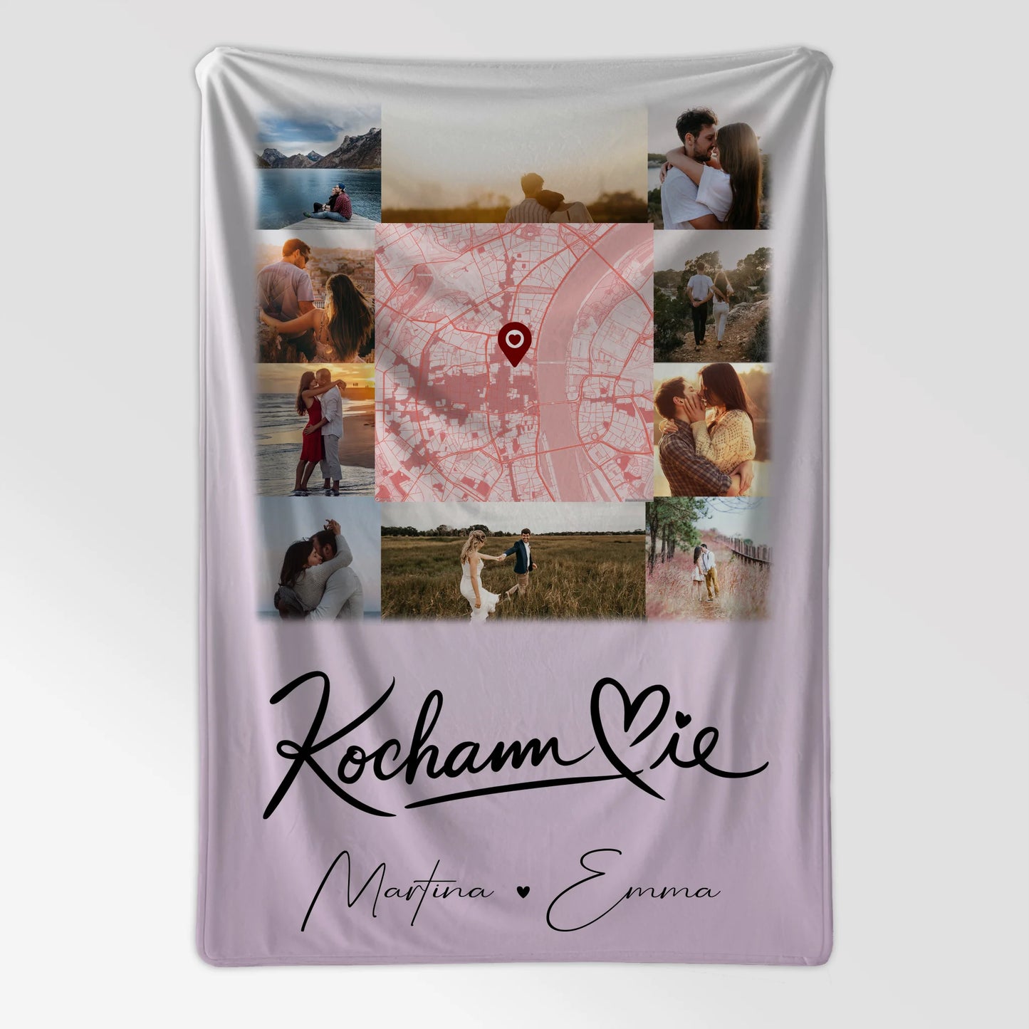 Personalisierte Decke Mit Namen 10 Fotos und Karte in der Mitte Kocham Cie 7