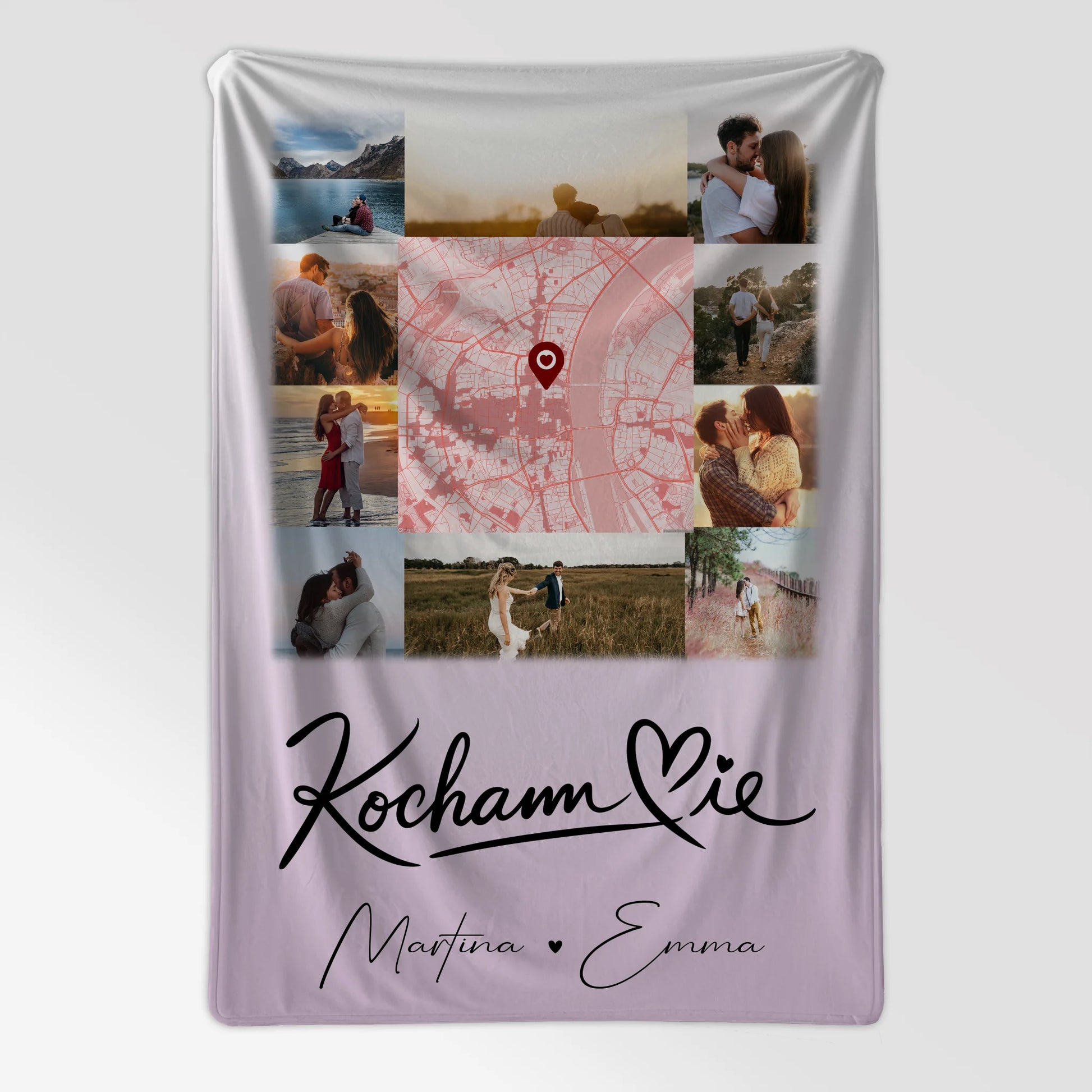 Personalisierte Decke Mit Namen 10 Fotos und Karte in der Mitte Kocham Cie 7