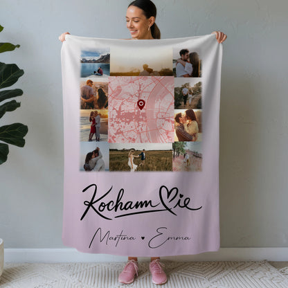 Personalisierte Decke Mit Namen 10 Fotos und Karte in der Mitte Kocham Cie 1