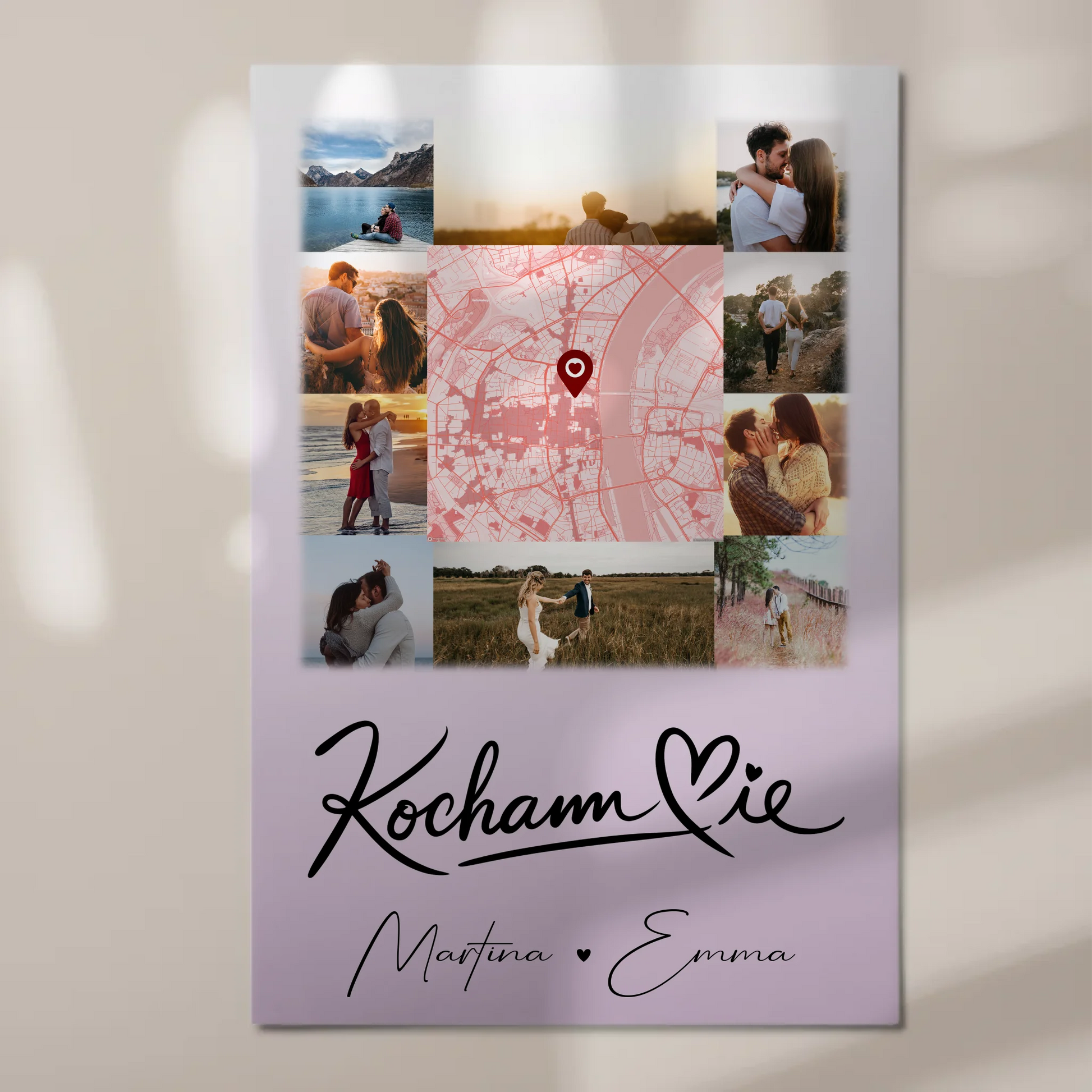 Magnetposter Fotoboard mit 10 Fotos und Karte in der Mitte Kocham Cie 1
