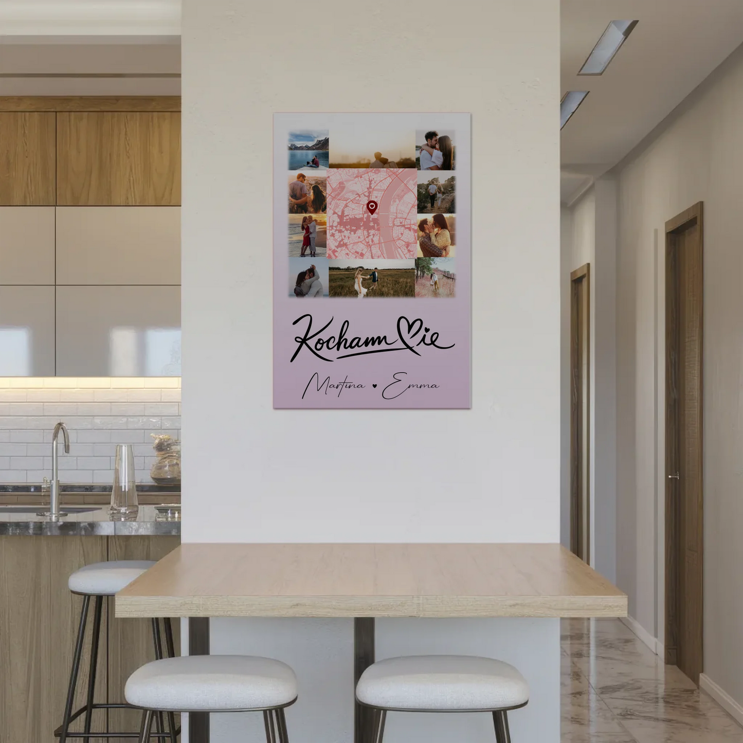 Magnetposter Fotoboard mit 10 Fotos und Karte in der Mitte Kocham Cie 2