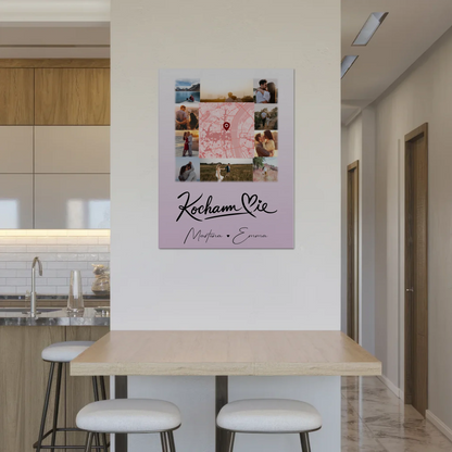 Magnetposter Fotoboard mit 10 Fotos und Karte in der Mitte Kocham Cie 8