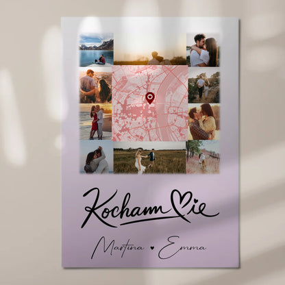 Magnetposter Fotoboard mit 10 Fotos und Karte in der Mitte Kocham Cie 7