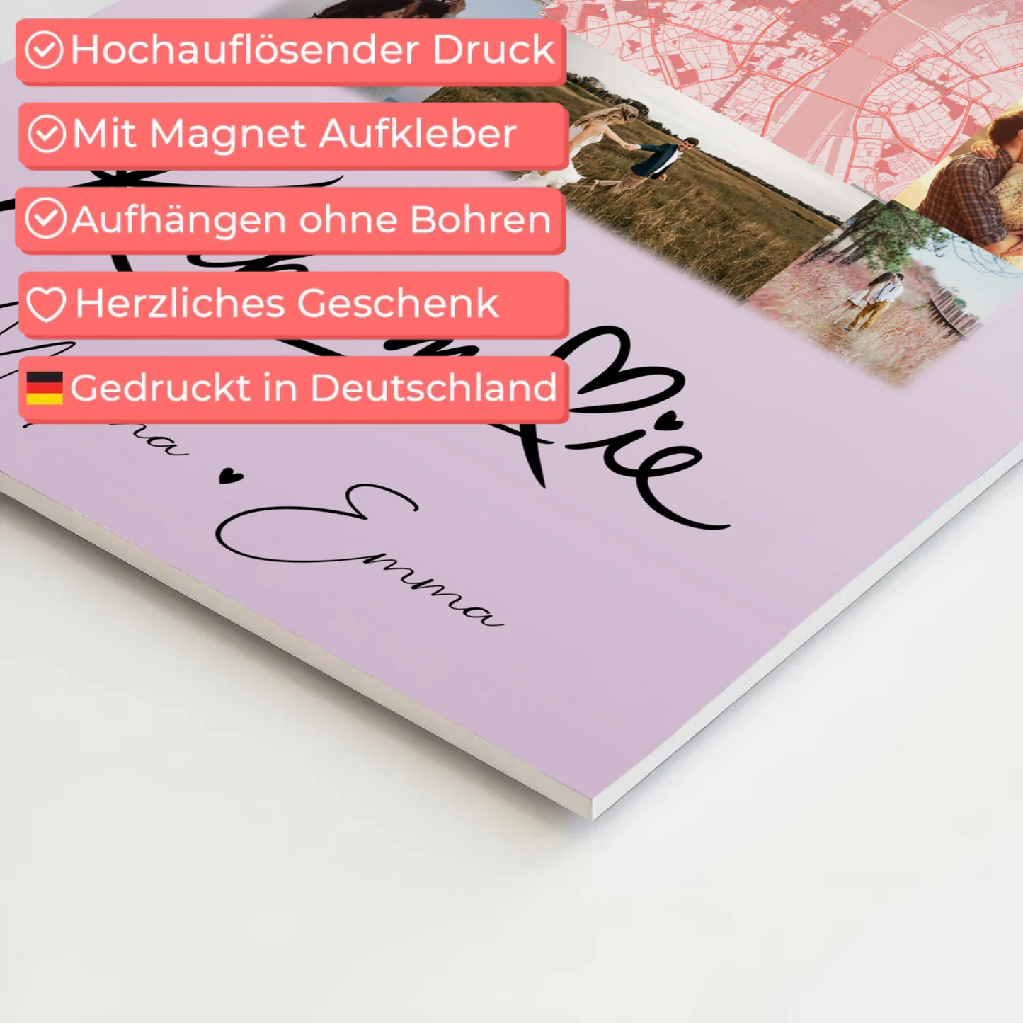 Magnetposter Fotoboard mit 10 Fotos und Karte in der Mitte Kocham Cie 10