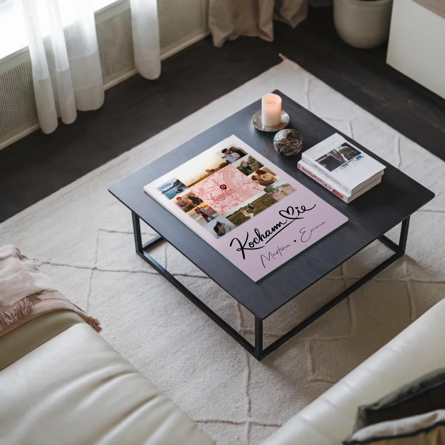 Magnetposter Fotoboard mit 10 Fotos und Karte in der Mitte Kocham Cie