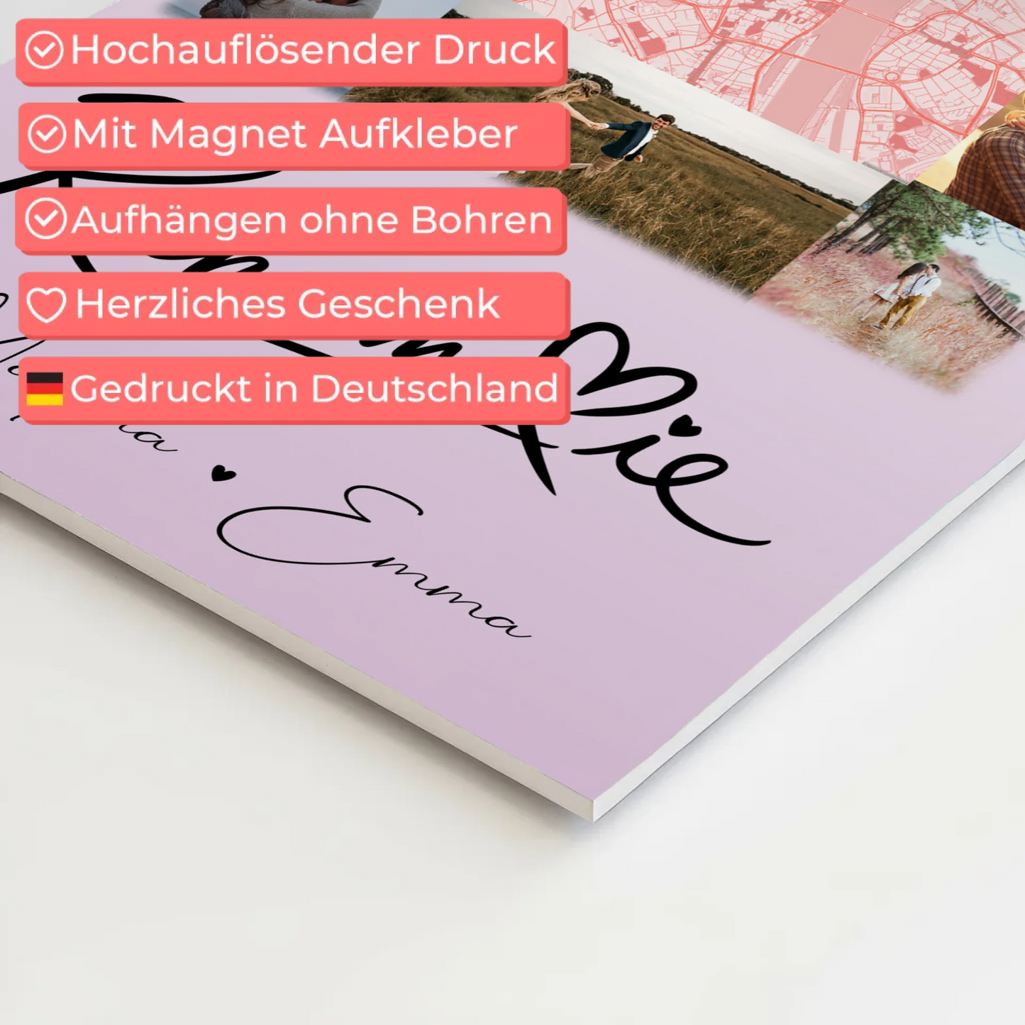 Magnetposter Fotoboard mit 10 Fotos und Karte in der Mitte Kocham Cie